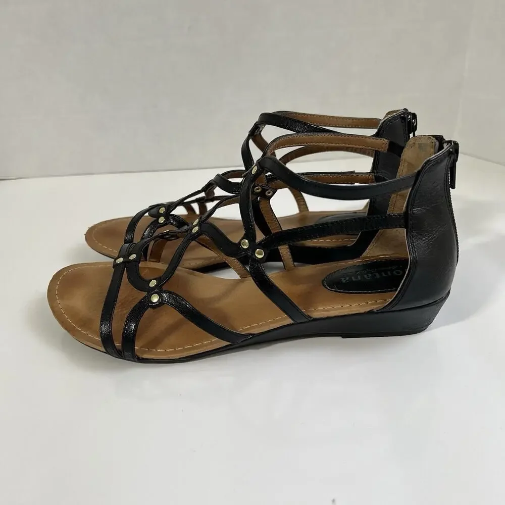 Montana Artisan Crafted Women Leather Gladiator Sandals Size 10 Black Flat